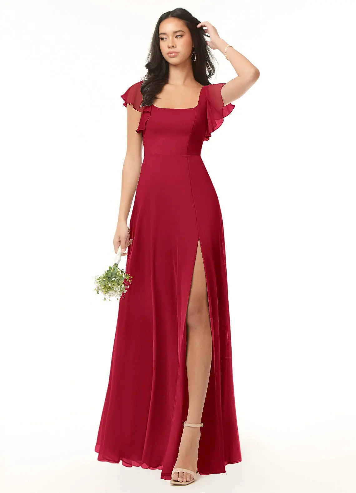 Bondi A-Line Square-Neck Chiffon Bridesmaid Dress in Scarlet