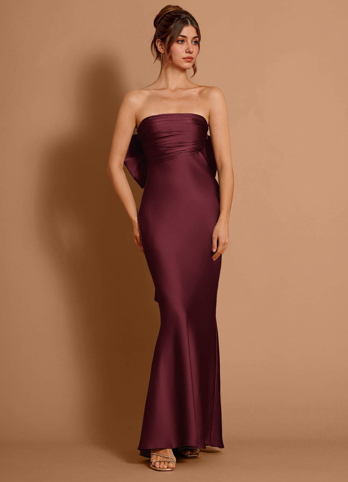 Aveline Mermaid Strapless Stretch Satin Evening Dress in Wine