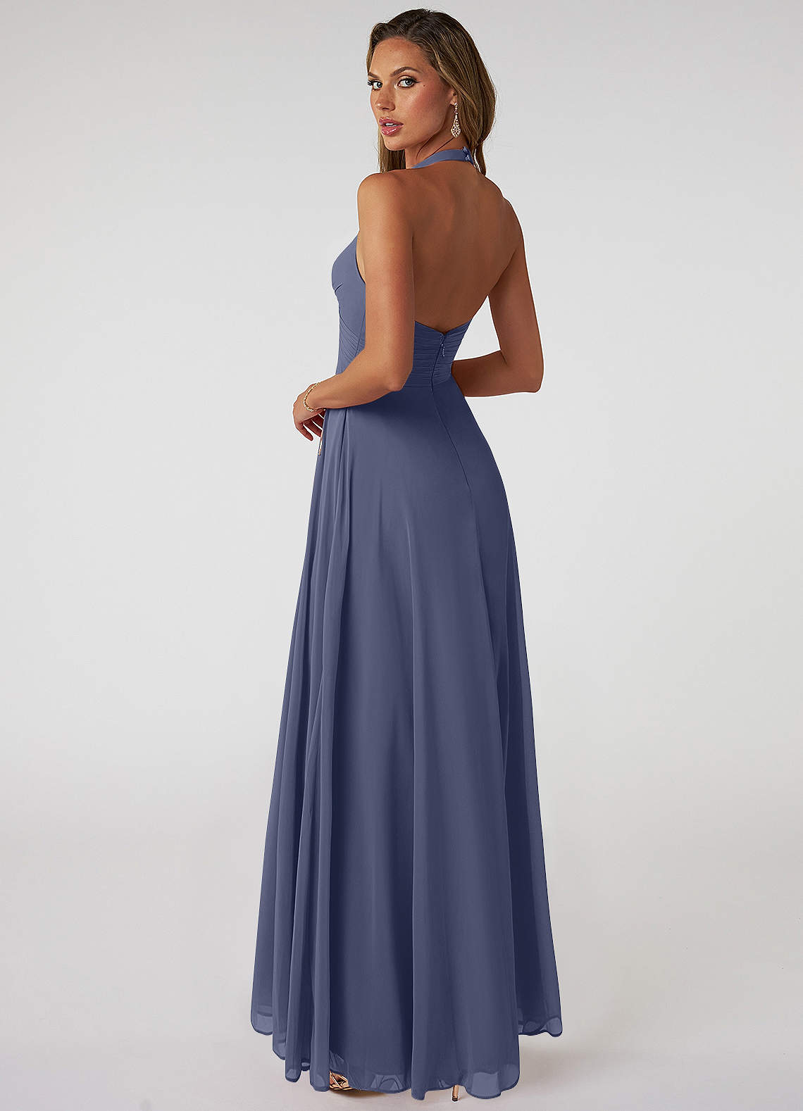 Tessie A-Line V-Neck Chiffon Bridesmaid Dress in Stormy