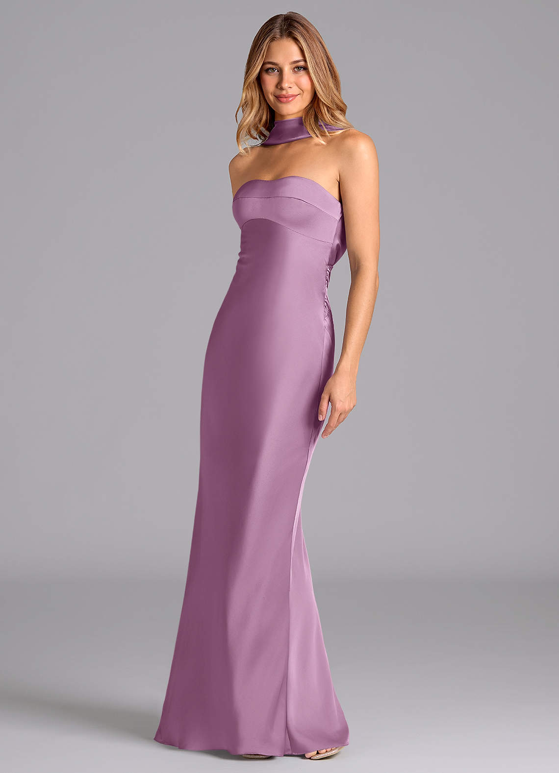 Lusinda Mermaid Strapless Stretch Satin Bridesmaid Dress in Wisteria