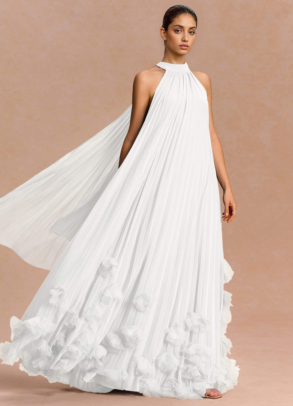 Lucette A-Line Halter Chiffon Evening Dress in Haze blue