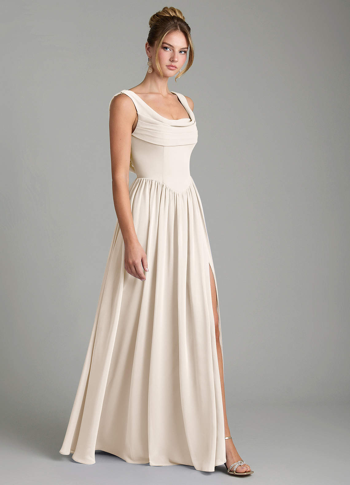 Novi A-Line Square-Neck Chiffon Bridesmaid Dress in White Alabaster