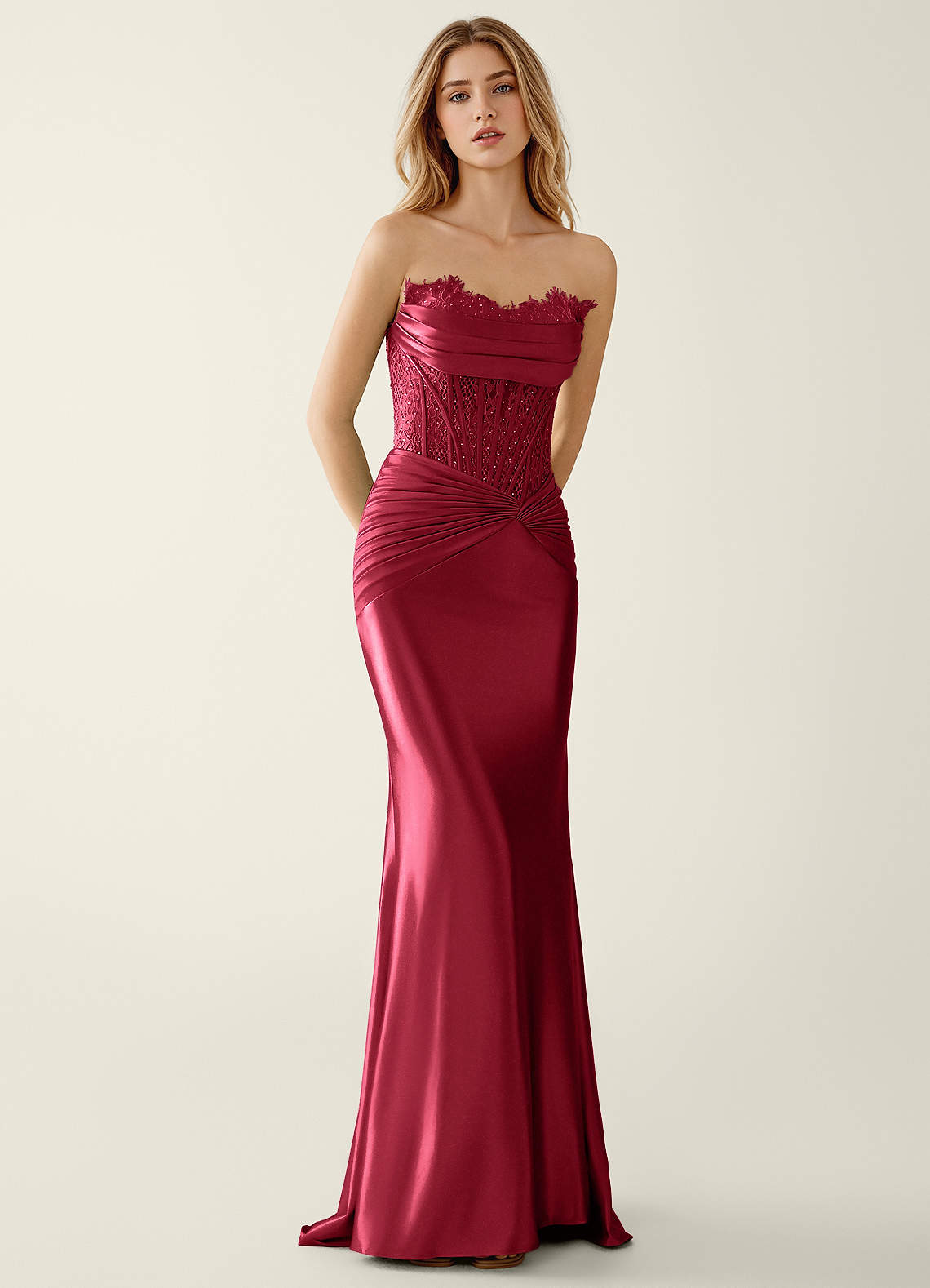 Sasha Mermaid Strapless Stretch Satin Evening Dress in Burgundy