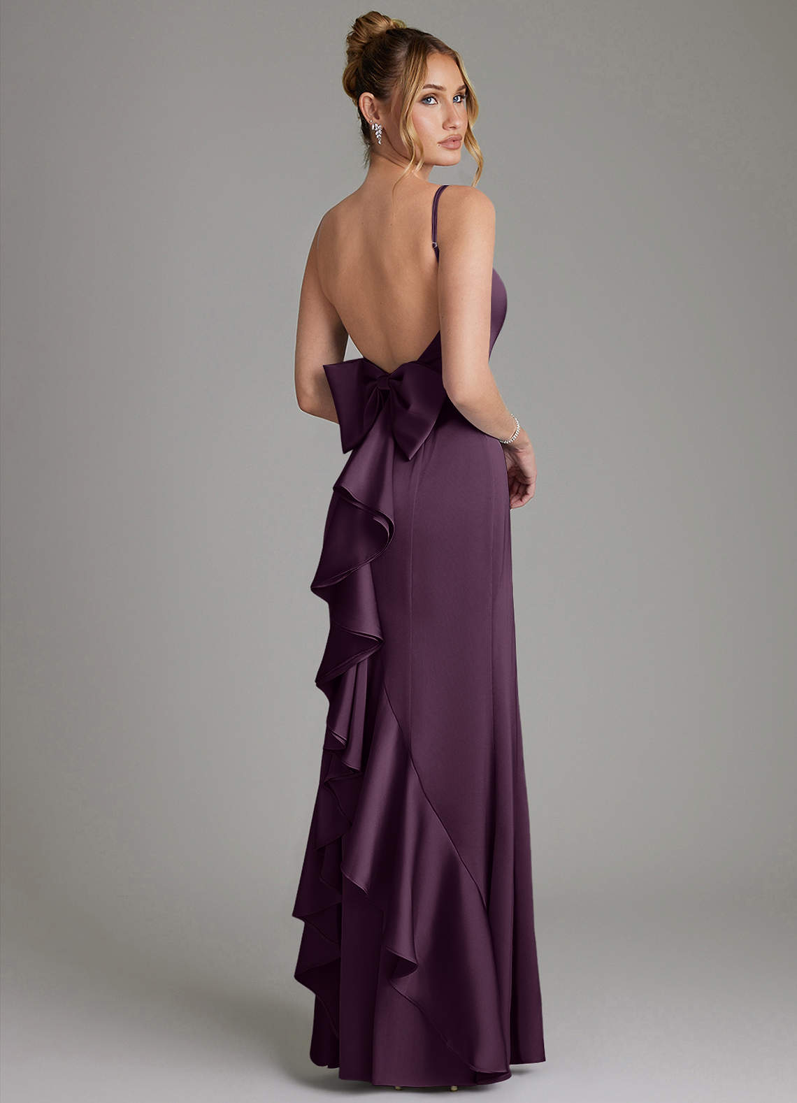 Zherra Mermaid Scoop-Neck Stretch Satin Bridesmaid Dress in Plum
