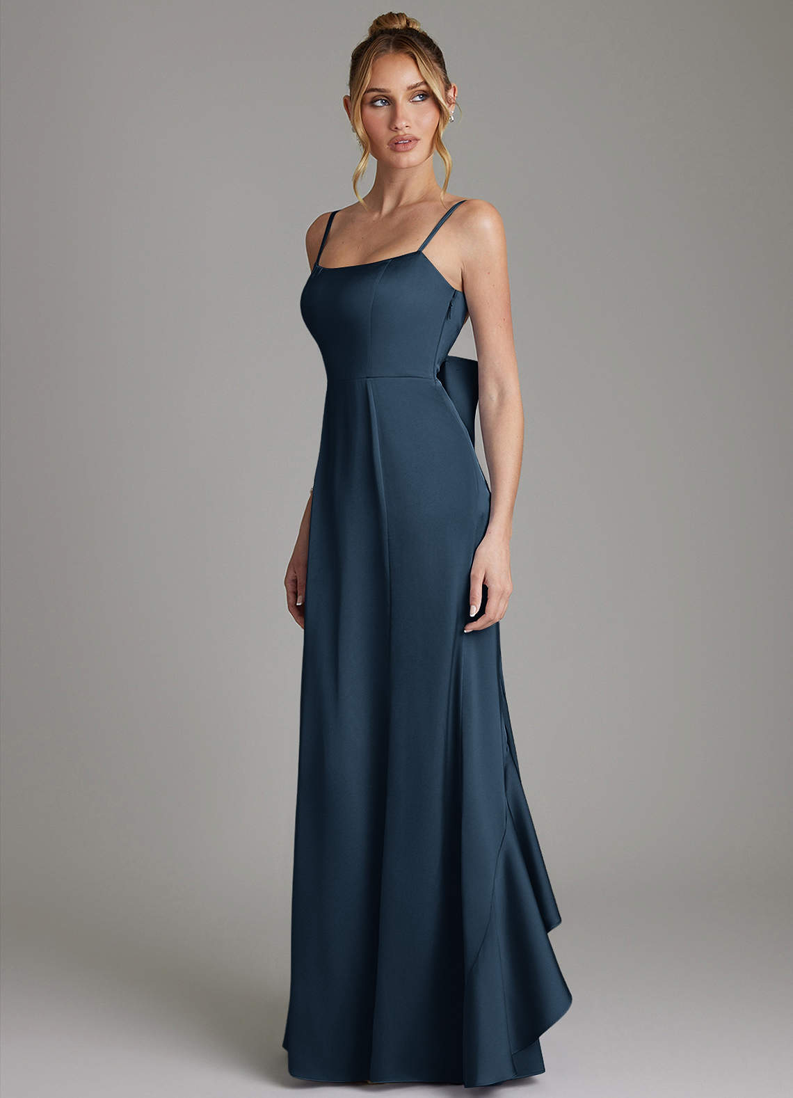 Zherra Mermaid Scoop-Neck Stretch Satin Bridesmaid Dress in Dark Navy