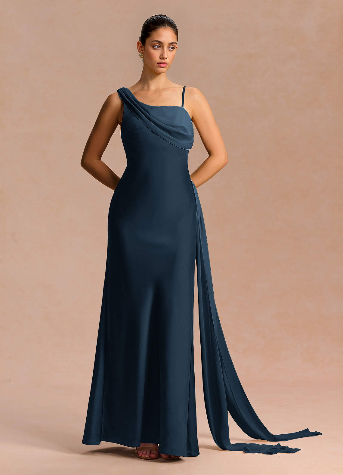 Ixchel A-Line Corset Crepe Chiffon Evening Dress in Black