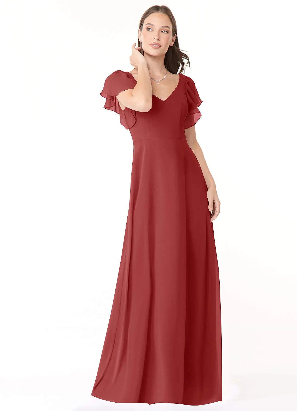 Syenna A-Line V-Neck Chiffon Bridesmaid Dress in Rust