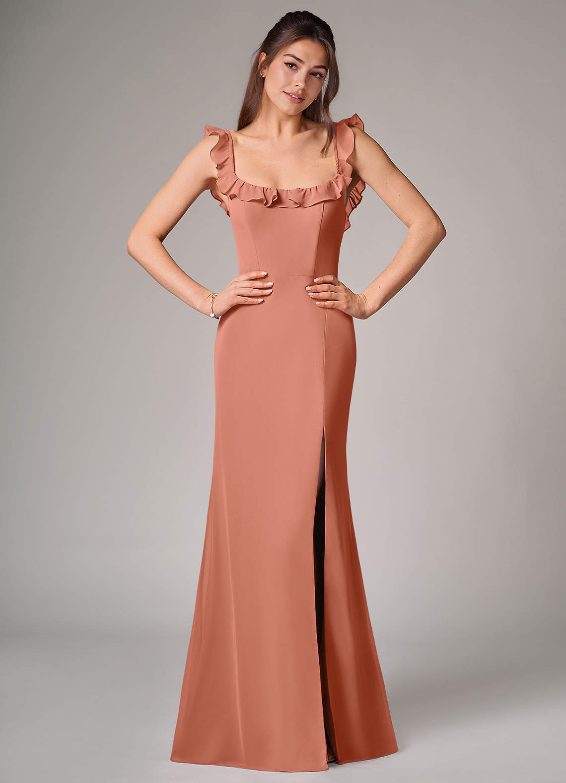 Callie Mermaid Scoop-Neck Chiffon Bridesmaid Dress in MAI TAI