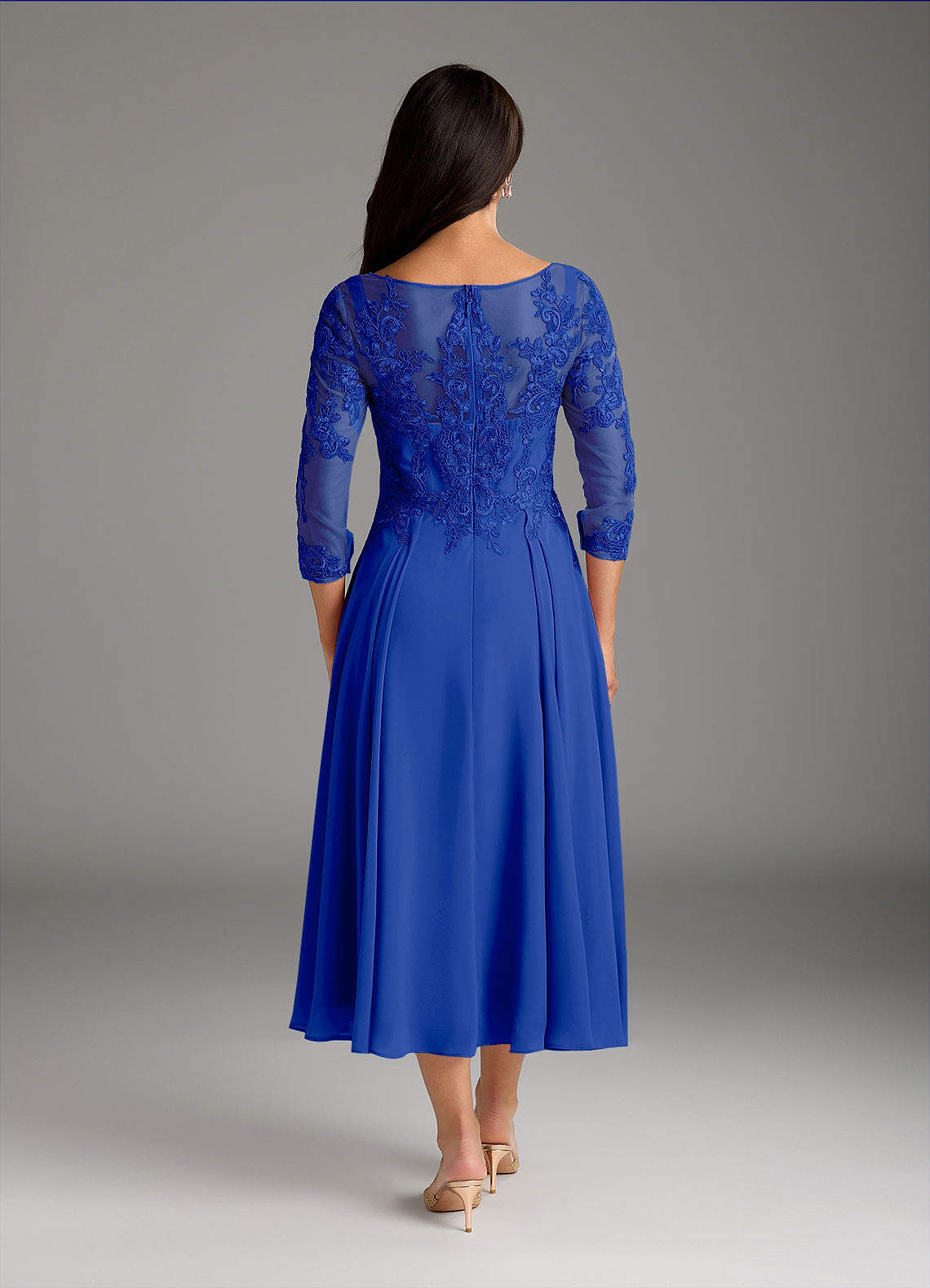 Marge A-Line Scoop-Neck Chiffon and Lace Mother of the Bride Dress in Royal Blue