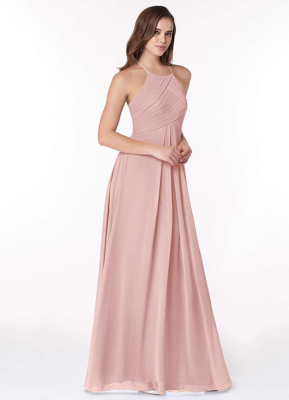 Ginger A-Line Halter Chiffon Bridesmaid Dress in Powder Pink