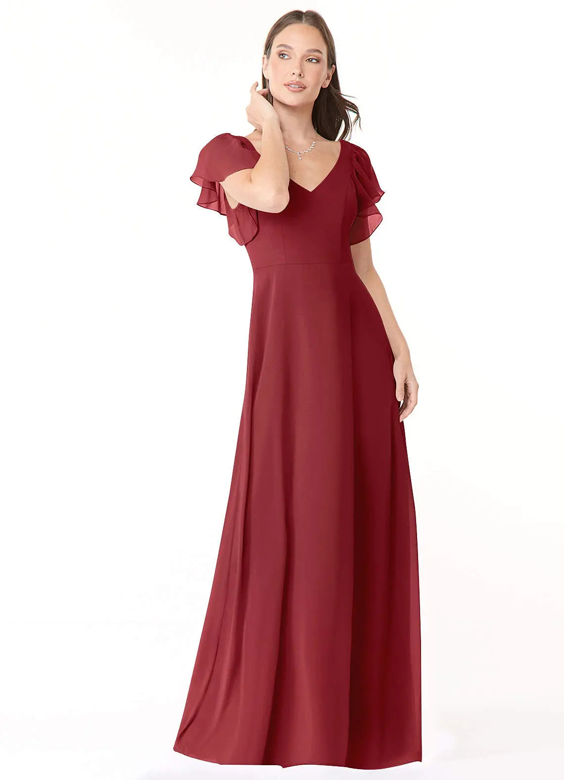 Syenna A-Line V-Neck Chiffon Bridesmaid Dress in Pomegranate