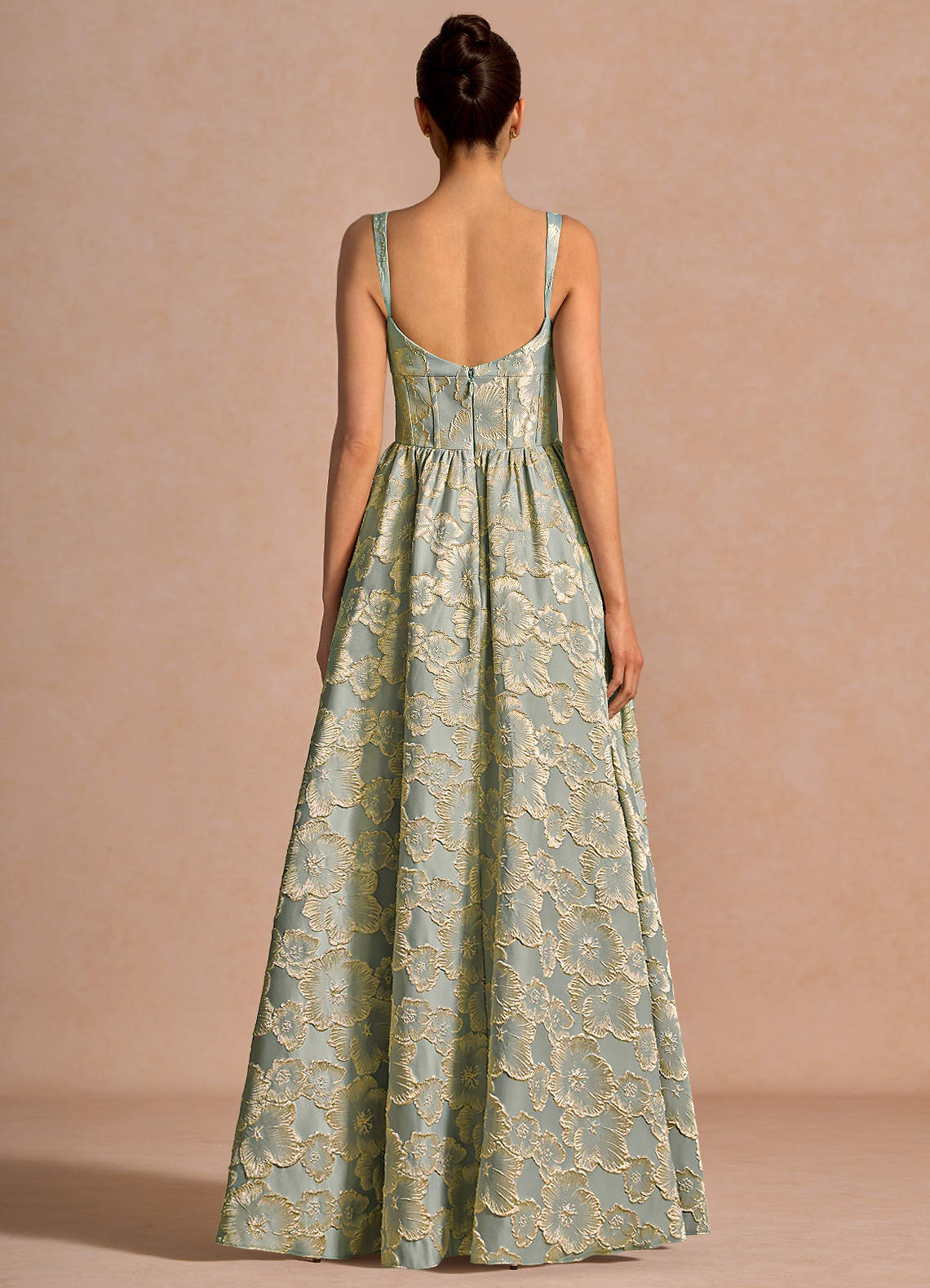 Julietteh A-Line Strappy Jacquard Taffeta Evening Dress in Blue