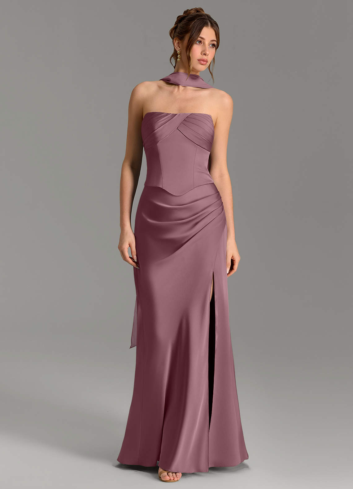 Nicki Sheath Scoop-Neck Stretch Satin Bridesmaid Dress in Amethyst