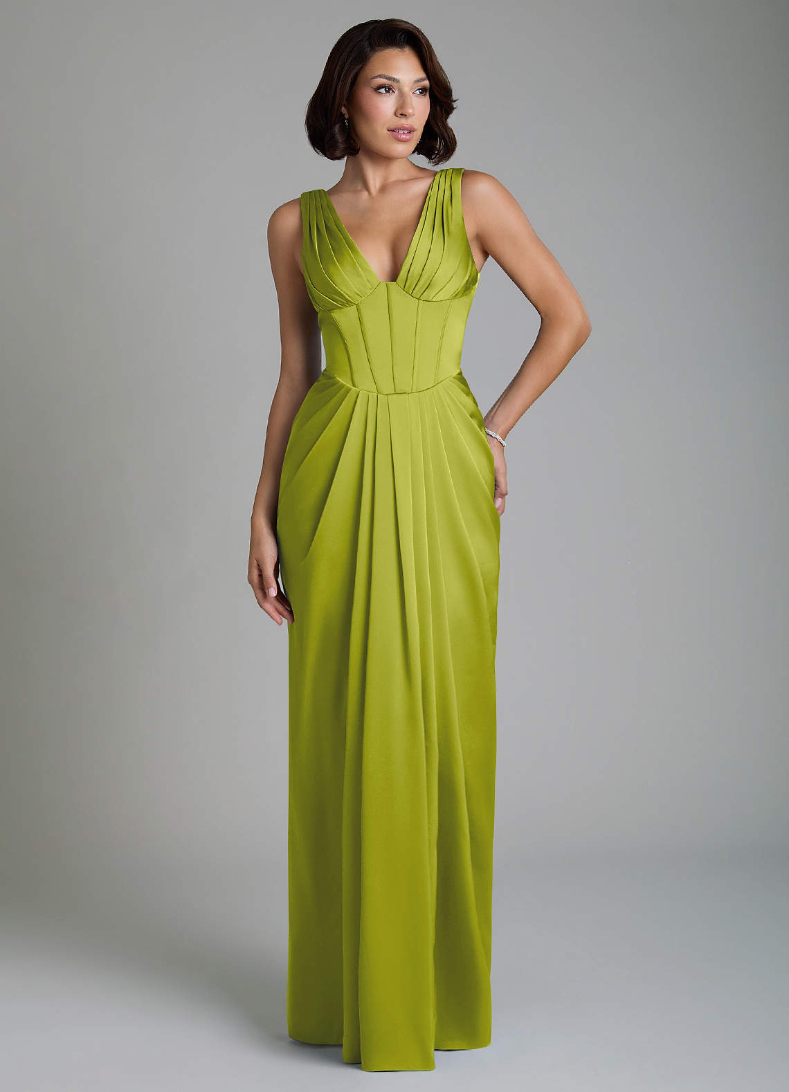 Vanya Sheath V-Neck Stretch Satin Bridesmaid Dress in Lemongrass