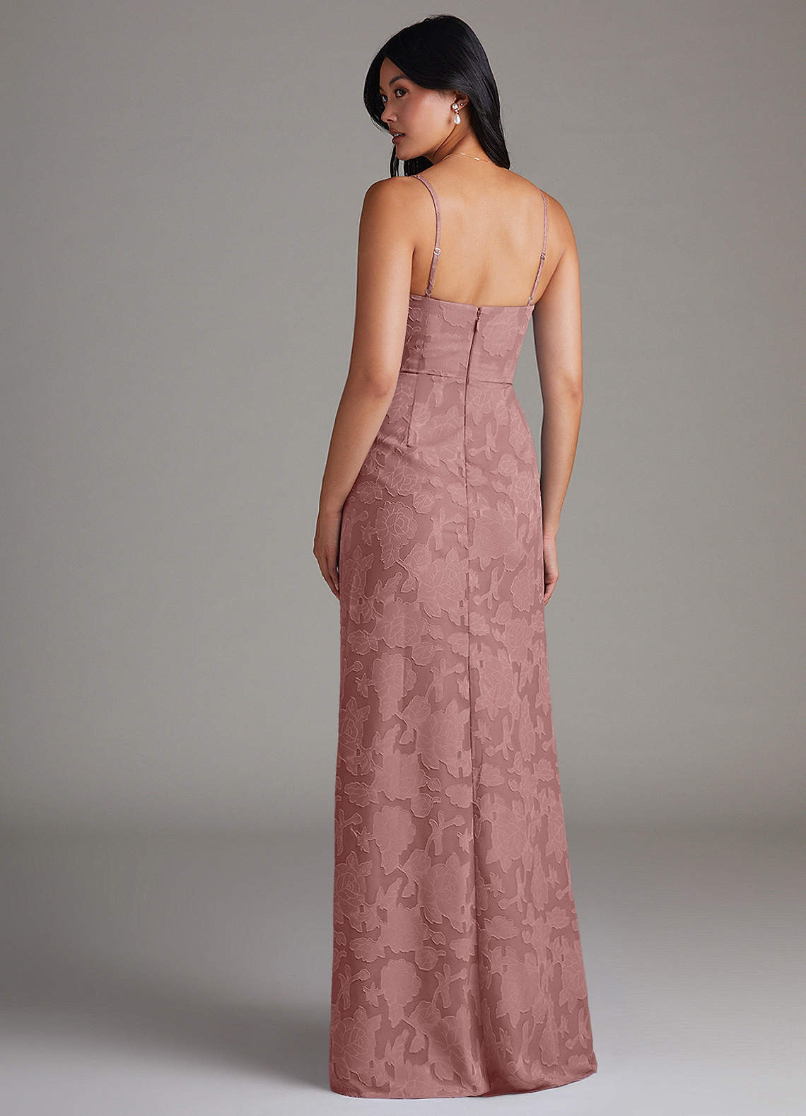 Maci Sheath V-Neck Floral Burnout Bridesmaid Dress in dusty rose