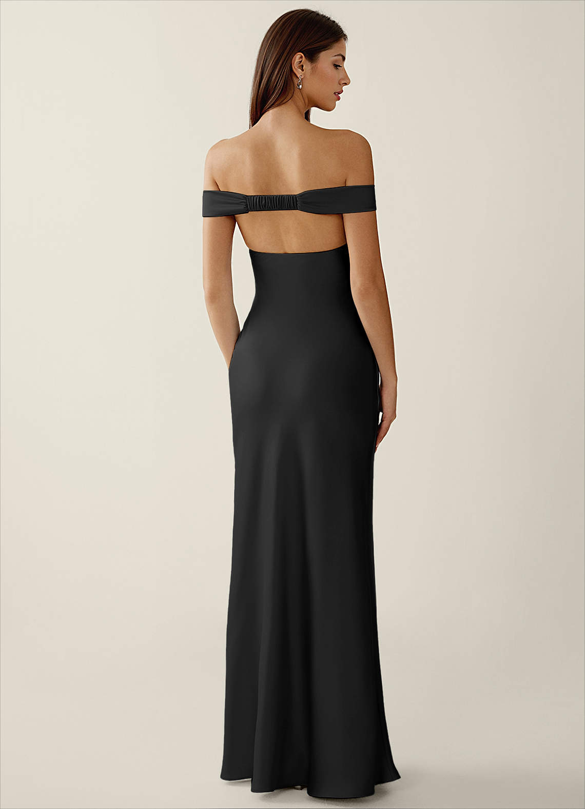 Gwendonme Sheath Off-the-Shoulder Satin Crystal Linen Evening Dress in black