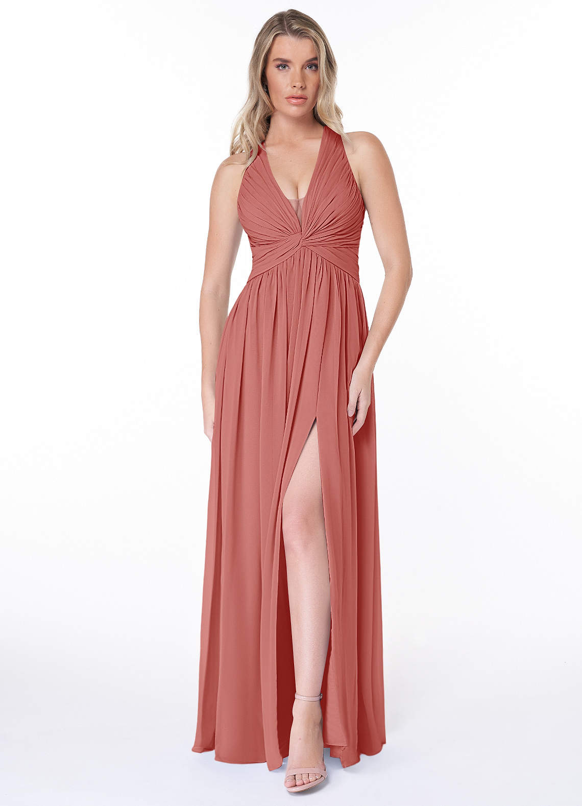 Jaclyn A-Line Halter Chiffon Bridesmaid Dress in Antique Rose