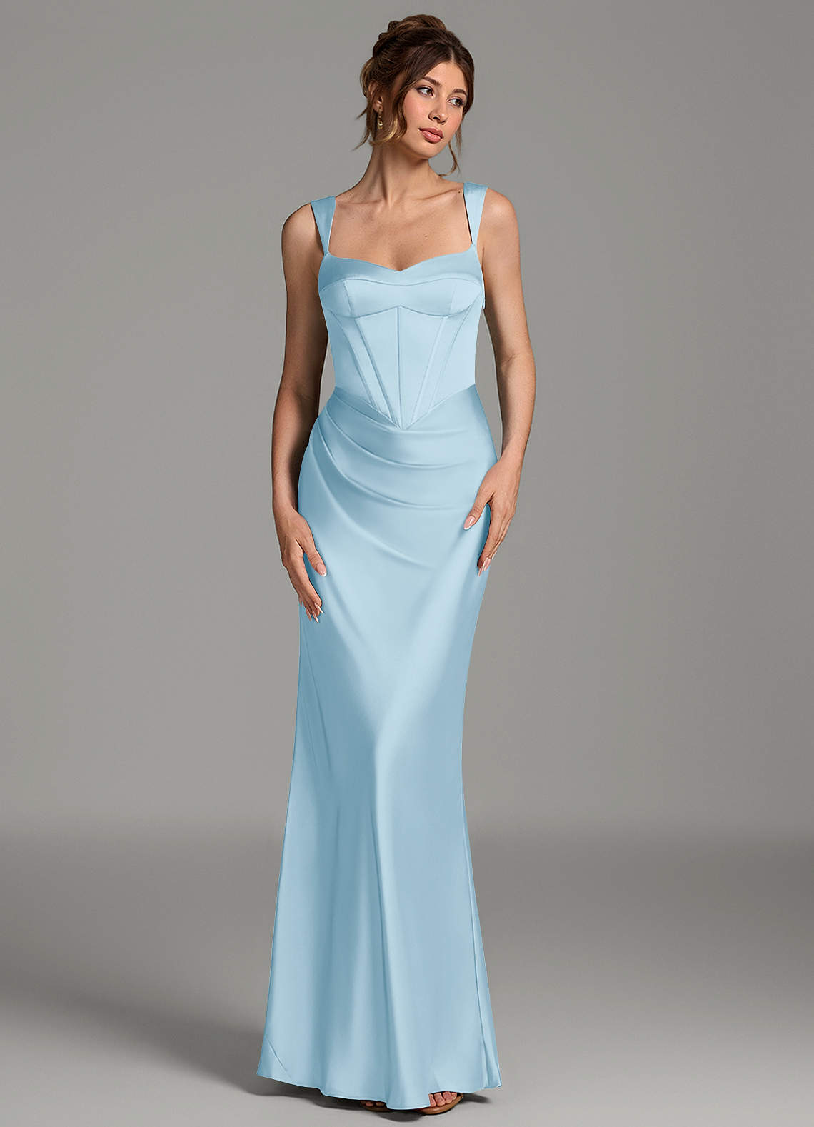 Mela Sheath Sweetheart Stretch Satin Bridesmaid Dress in Sky Blue