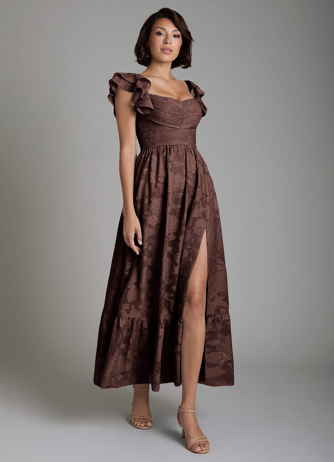 Anaya A-Line V-Neck Floral Burnout Bridesmaid Dress in Ganache