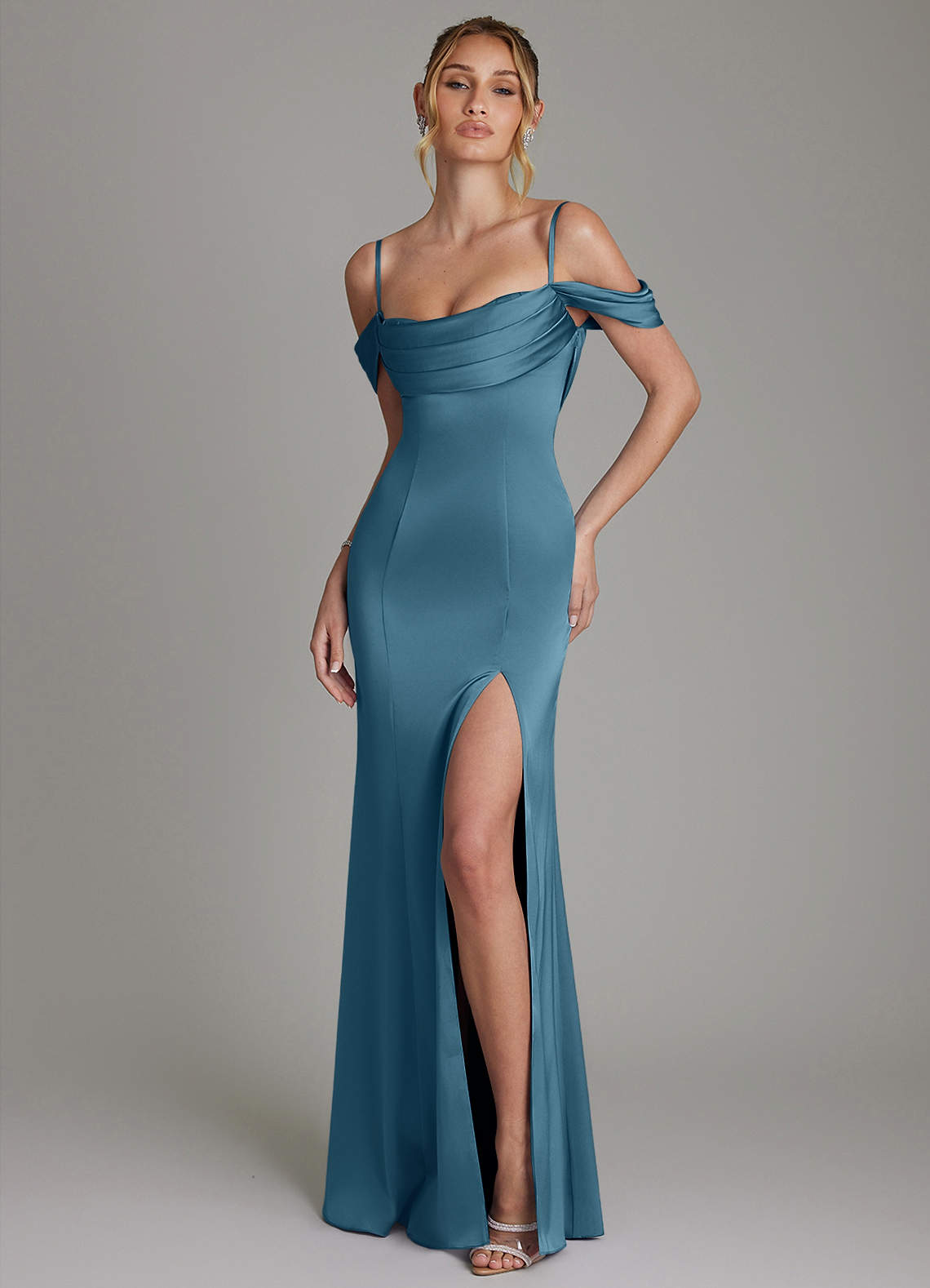 Nira Mermaid Sweetheart Stretch Satin Bridesmaid Dress in Bermuda