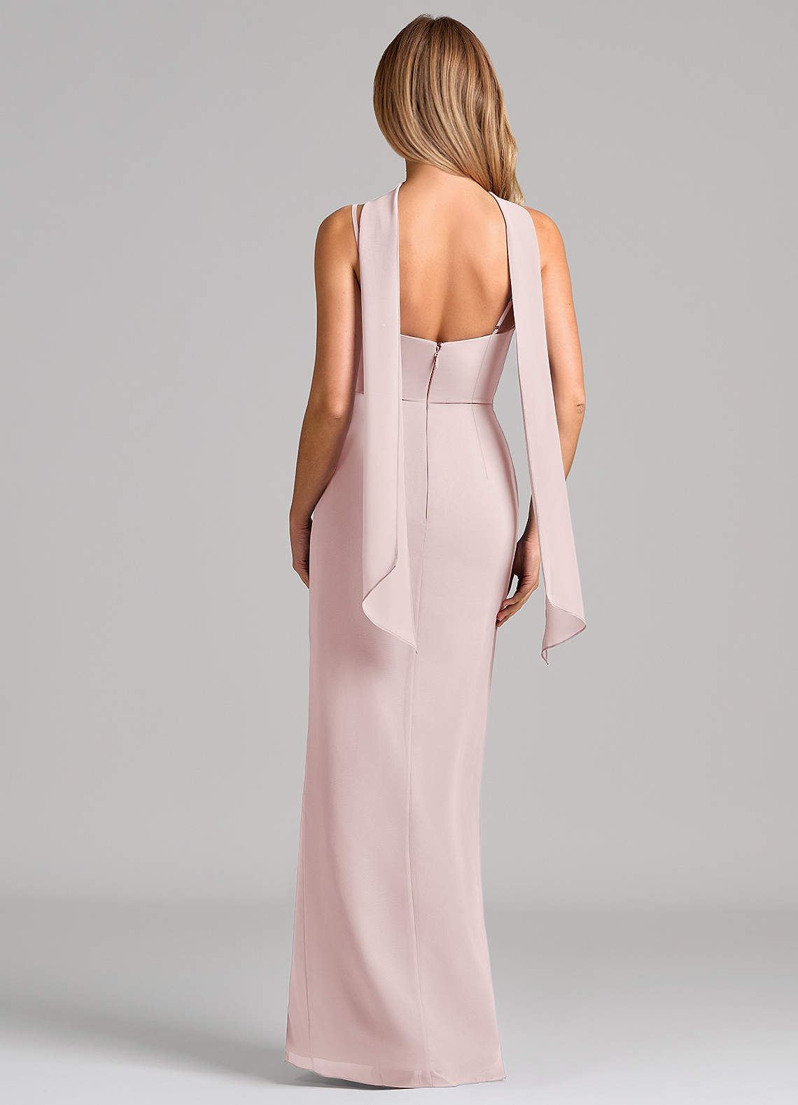 Calandra Sheath Scoop-Neck Chiffon Bridesmaid Dress in Blushing Pink