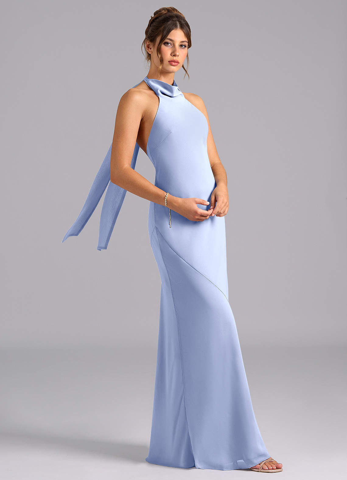 Velli Mermaid Halter Chiffon Bridesmaid Dress in Ice