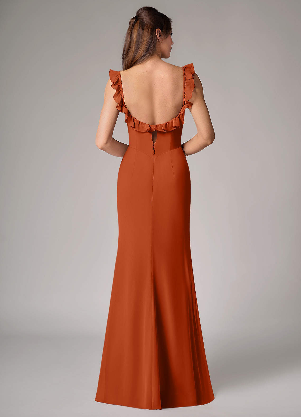 Callie Mermaid Scoop-Neck Chiffon Bridesmaid Dress in Burnt Orange