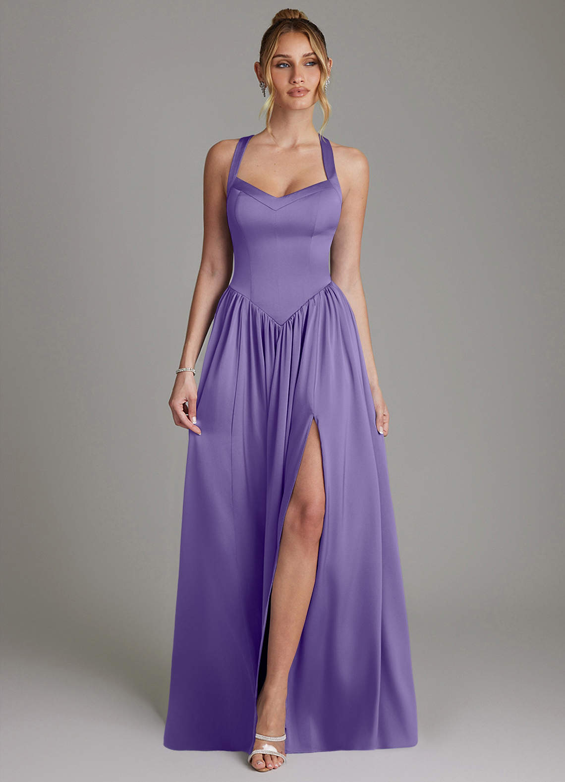 Francis A-Line V-Neck Stretch Satin Bridesmaid Dress in Tahiti