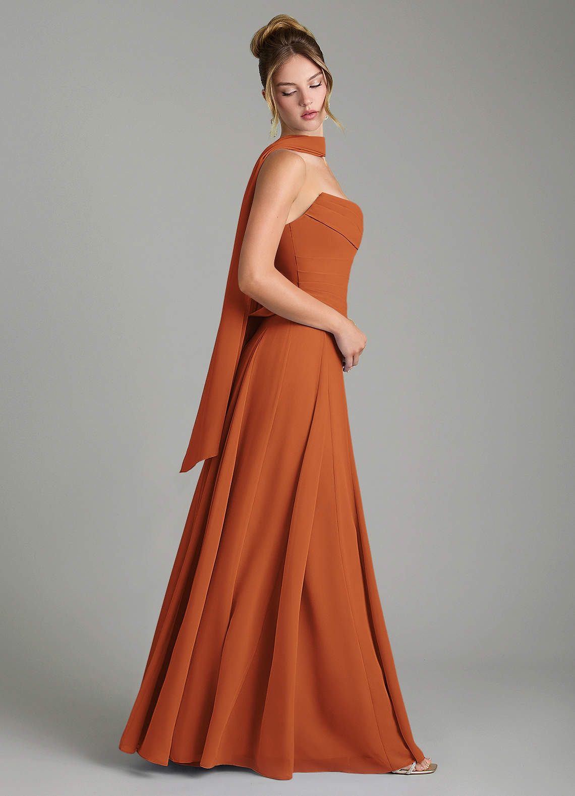 Gabriela A-Line Cowl-Neck Chiffon Bridesmaid Dress in Cinnamon