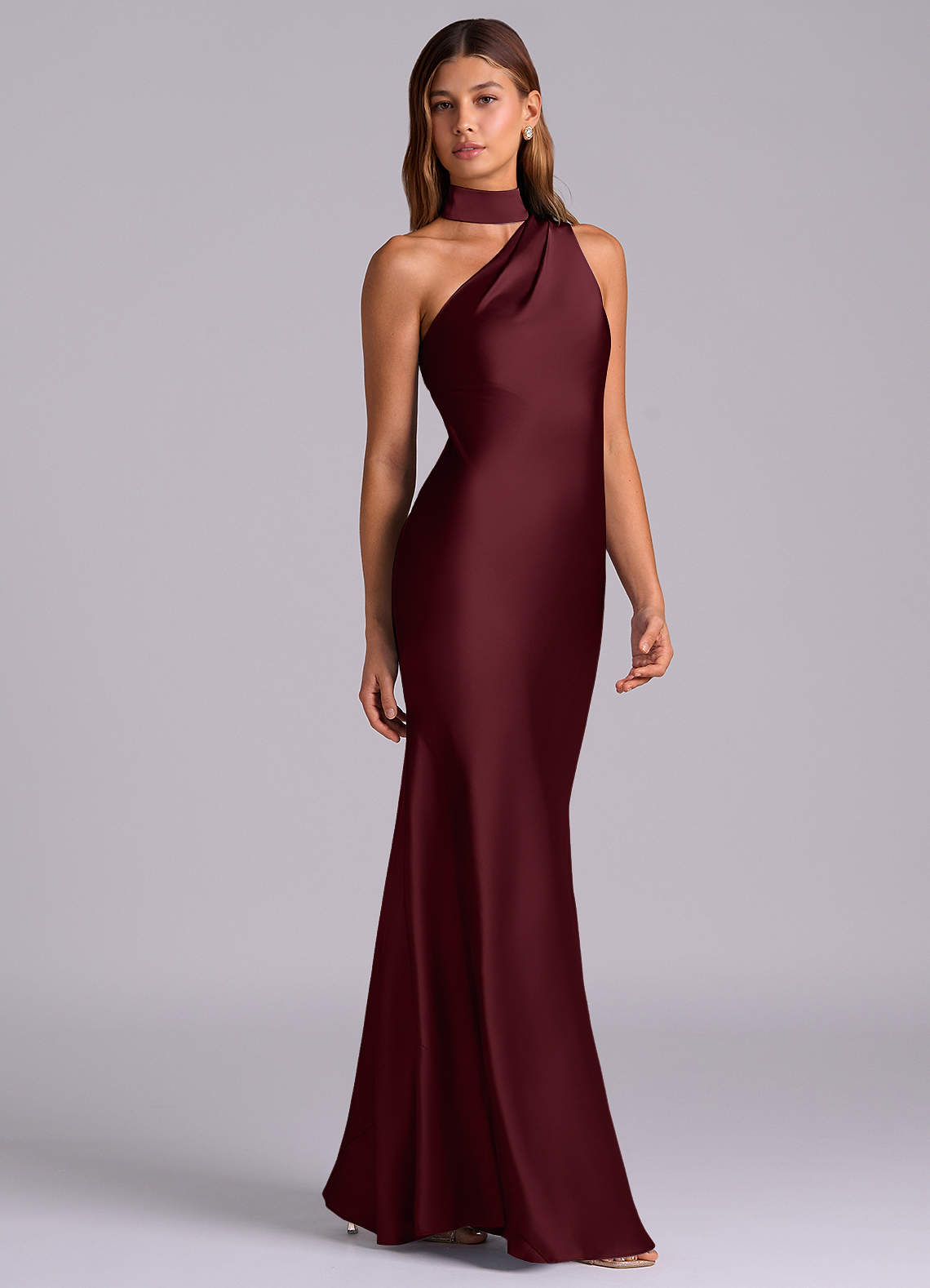 Seona Mermaid One-Shoulder Stretch Satin and Tulle Bridesmaid Dress
