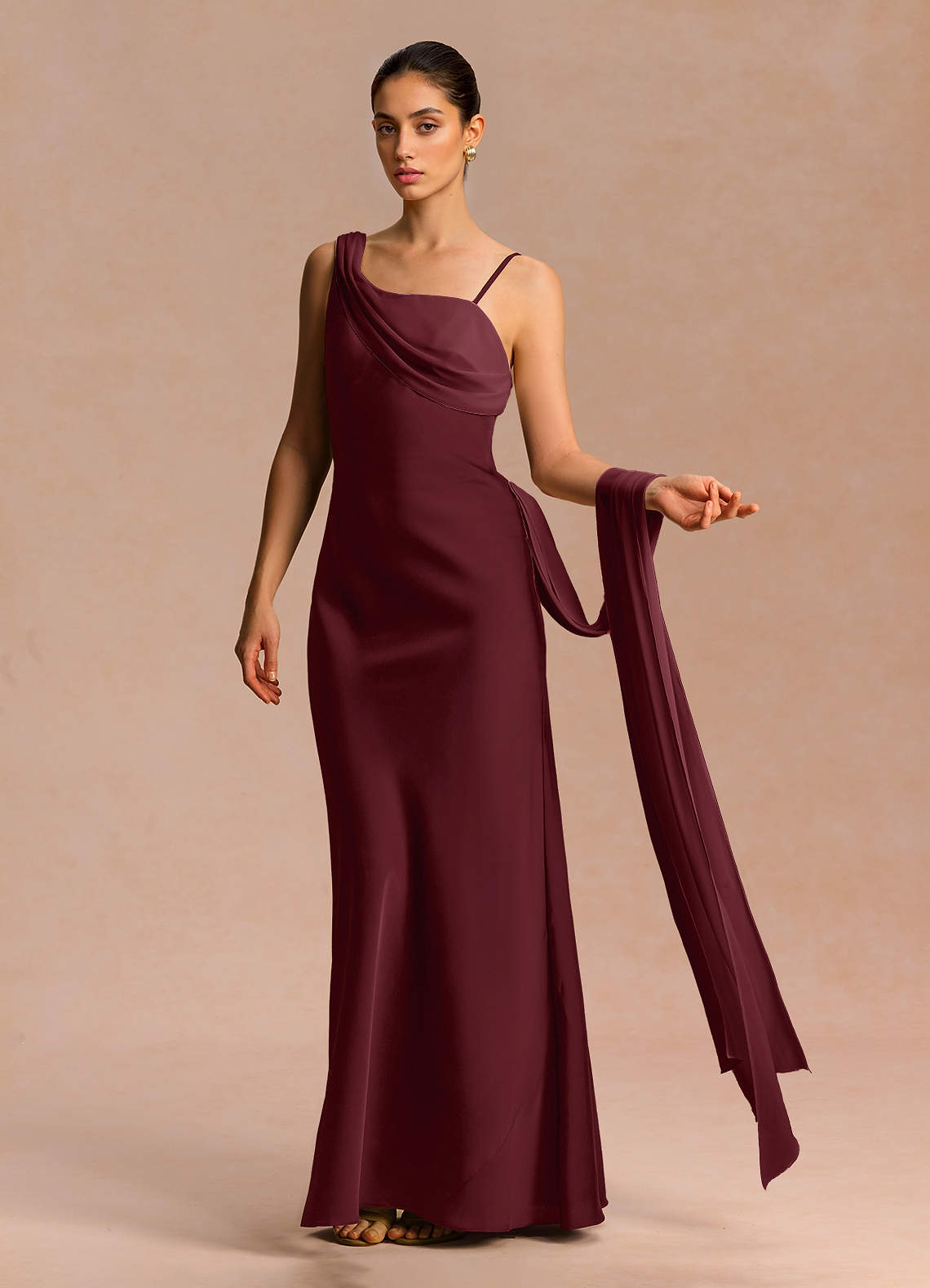 Ixchel A-Line Corset Crepe Chiffon Evening Dress in Black