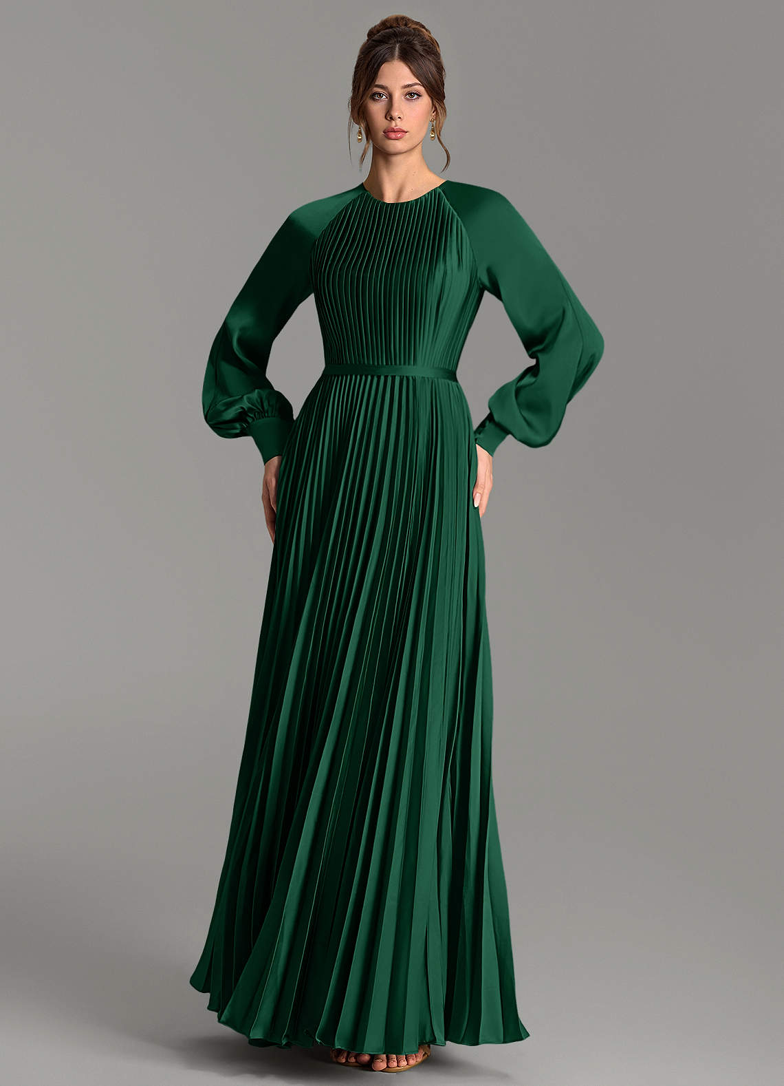 Grayson A-Line Scoop-Neck Stretch Satin Bridesmaid Dress in Dark Green