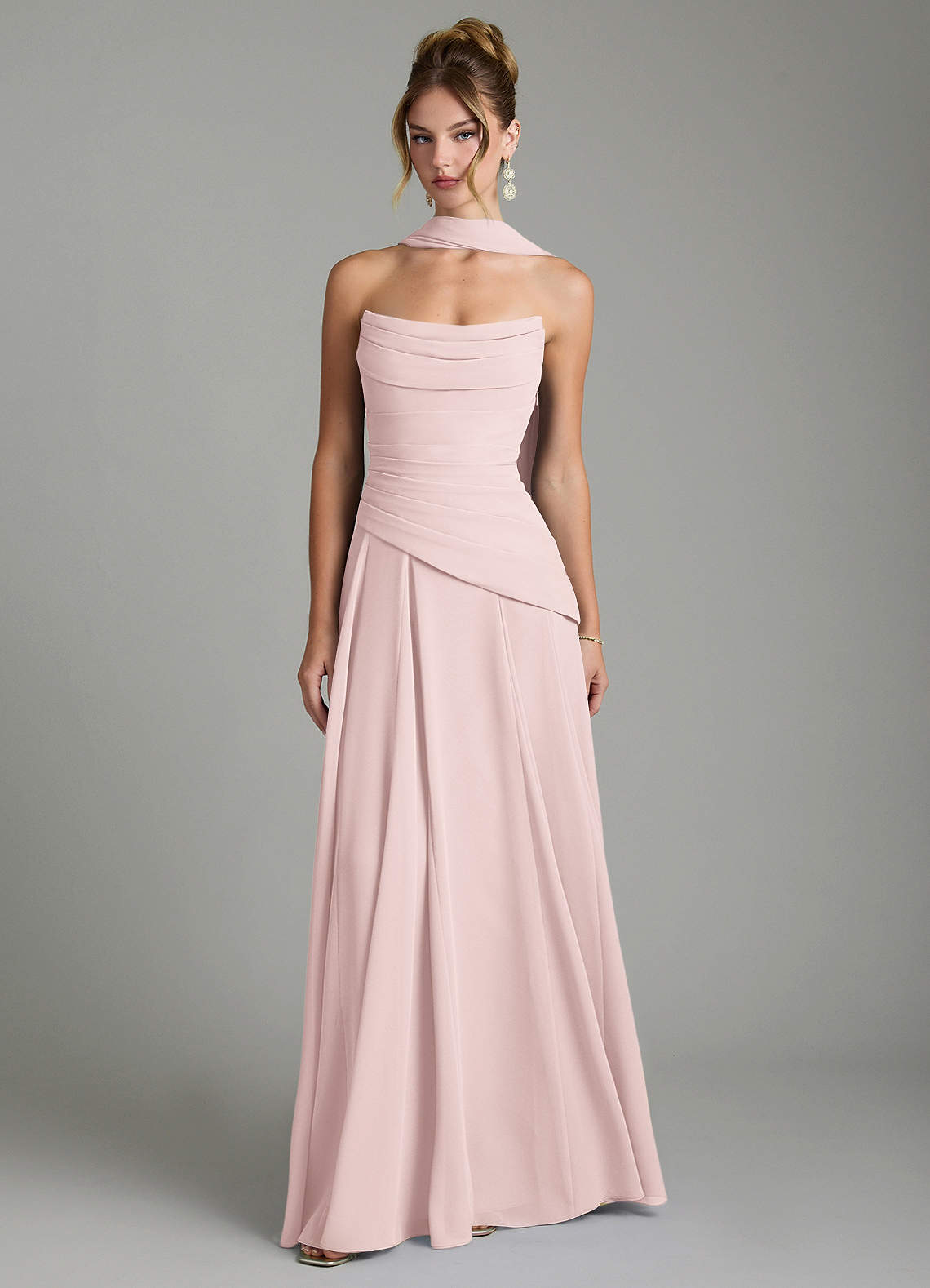 Gabriela A-Line Cowl-Neck Chiffon Bridesmaid Dress in Blushing Pink