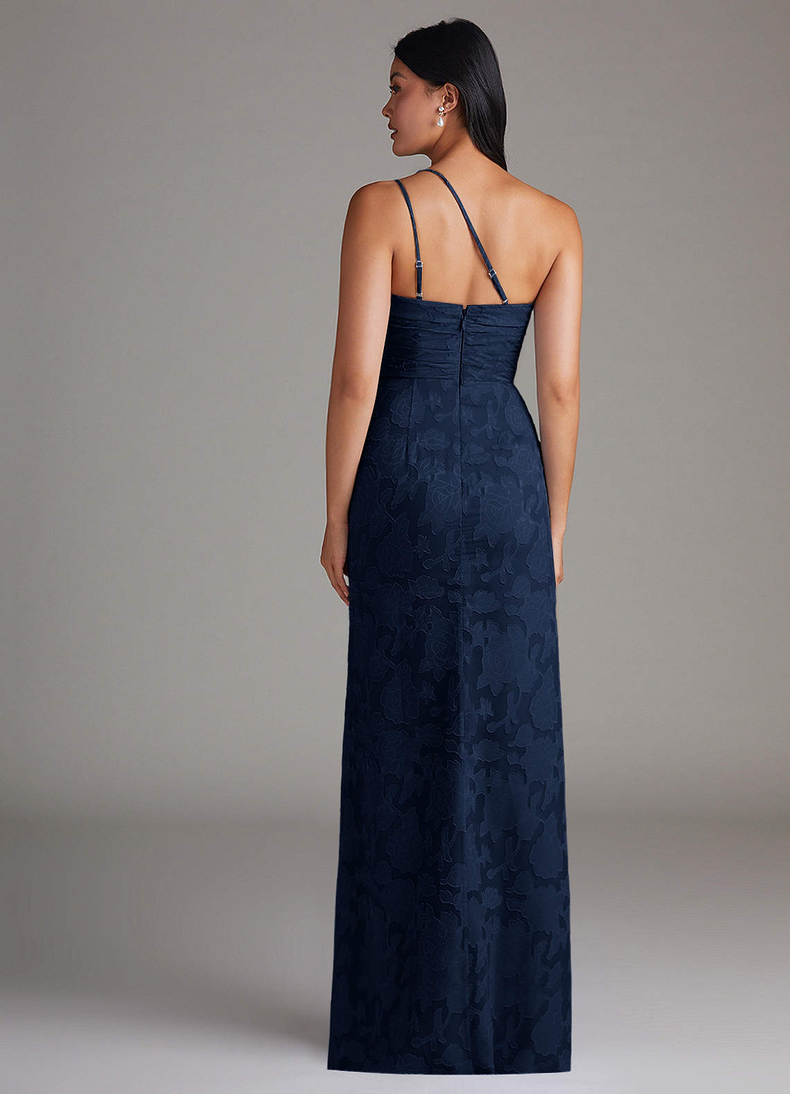 Eren Sheath One-Shoulder Floral Burnout Bridesmaid Dress in Dark Navy