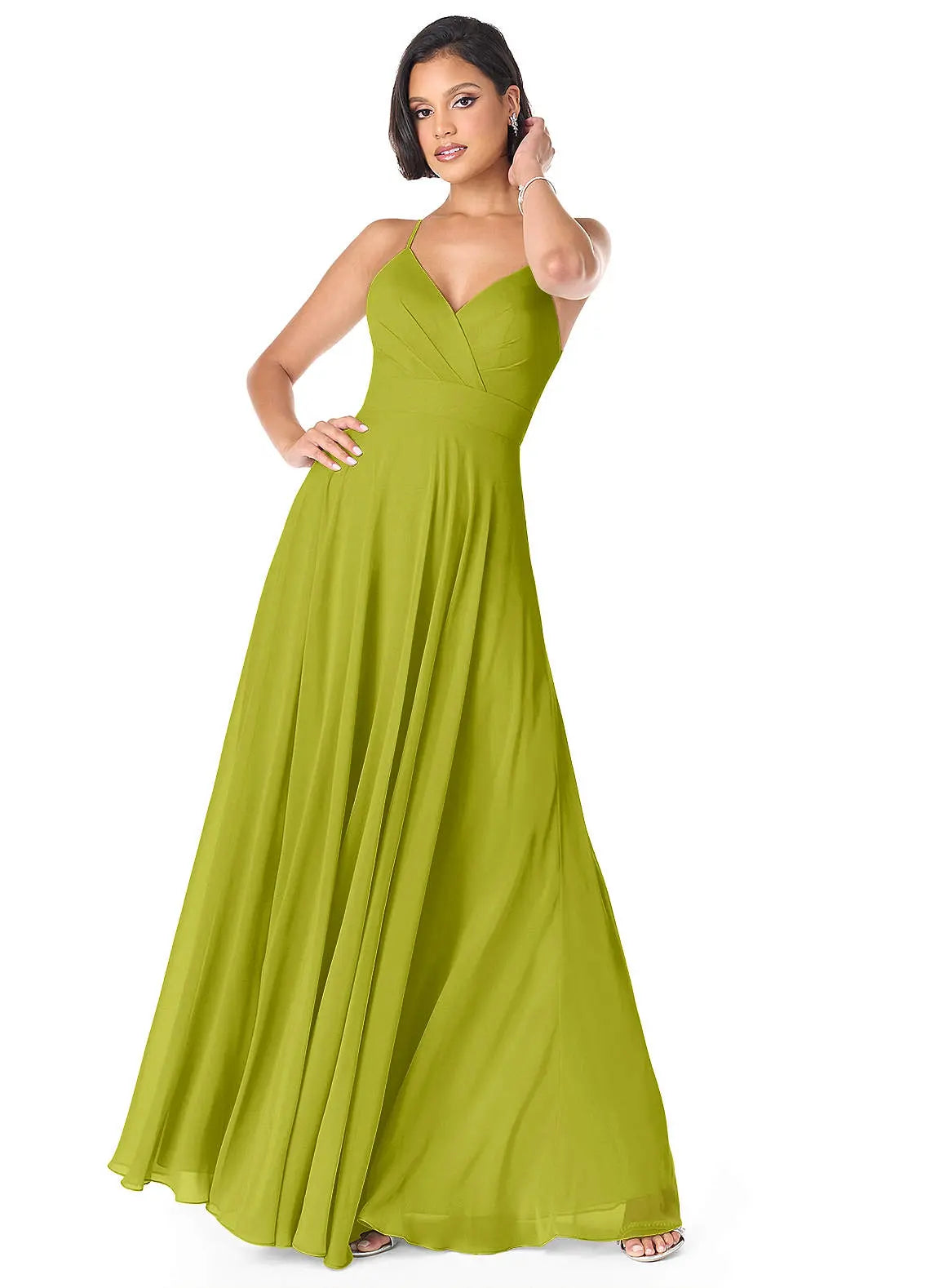 Avelina A-Line V-Neck Chiffon Bridesmaid Dress in Lemongrass