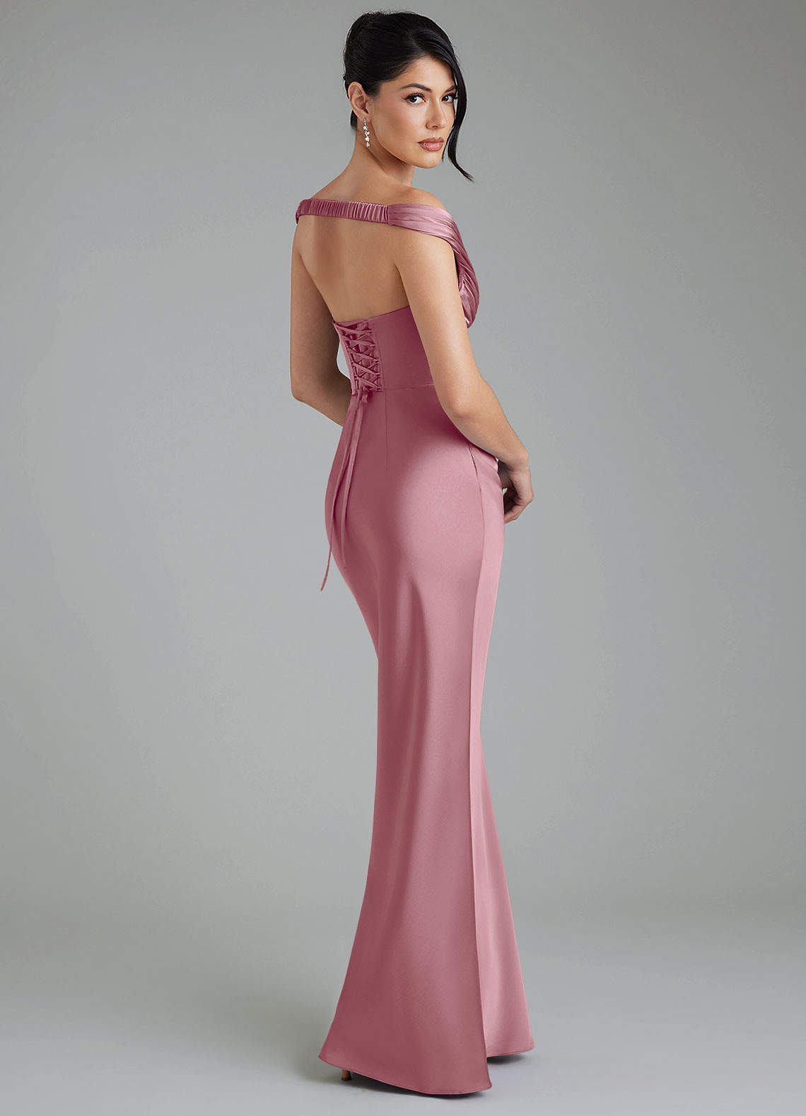 Stella Sheath V-Neck Stretch Satin Bridesmaid Dress in Vintage Mauve