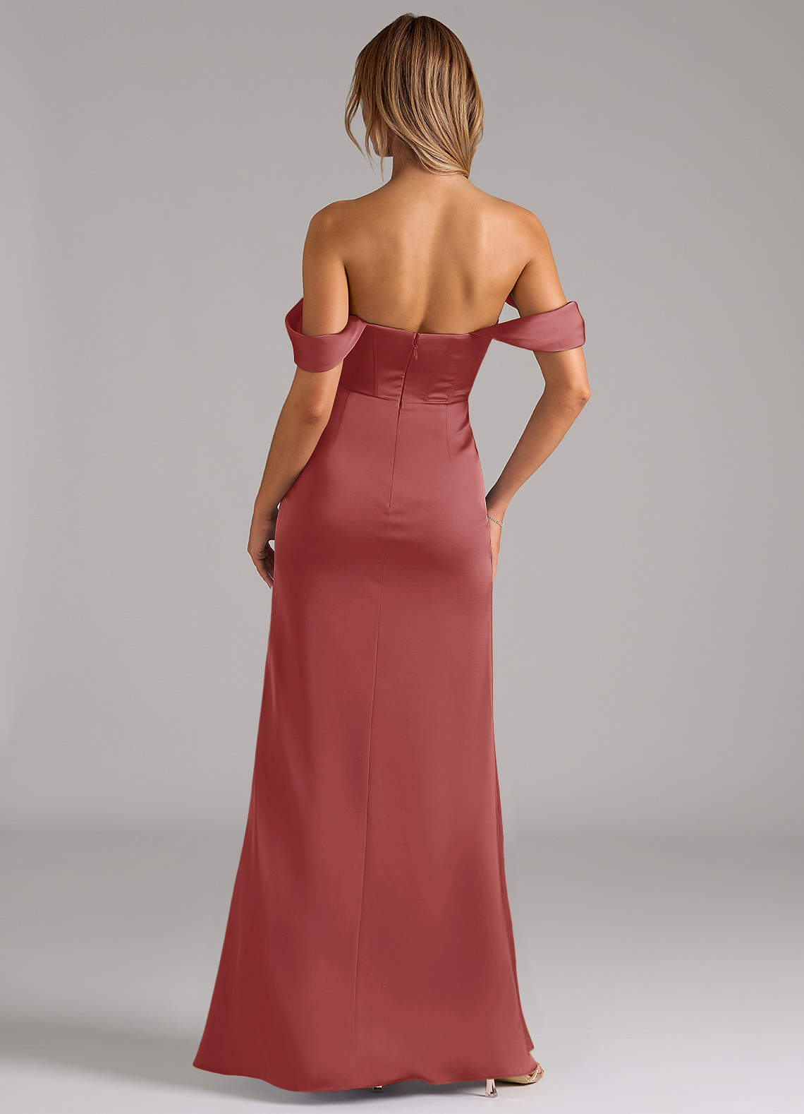 Johana Mermaid Off-the-Shoulder Stretch Satin Bridesmaid Dress in Antique Rose