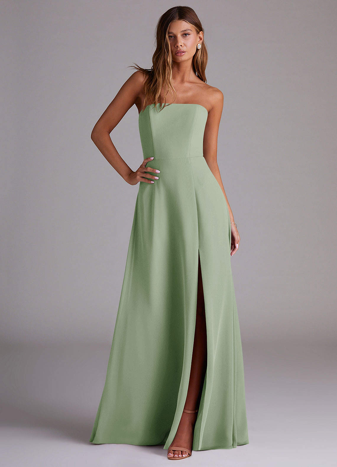 Wren A-Line Straight-Neck Chiffon Bridesmaid Dress in Dusty Sage