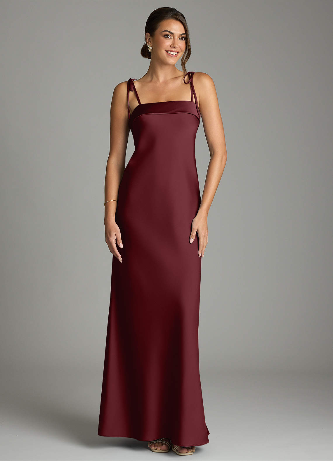 Ellia Sheath Straight-Neck Stretch Satin Bridesmaid Dress in Cabernet