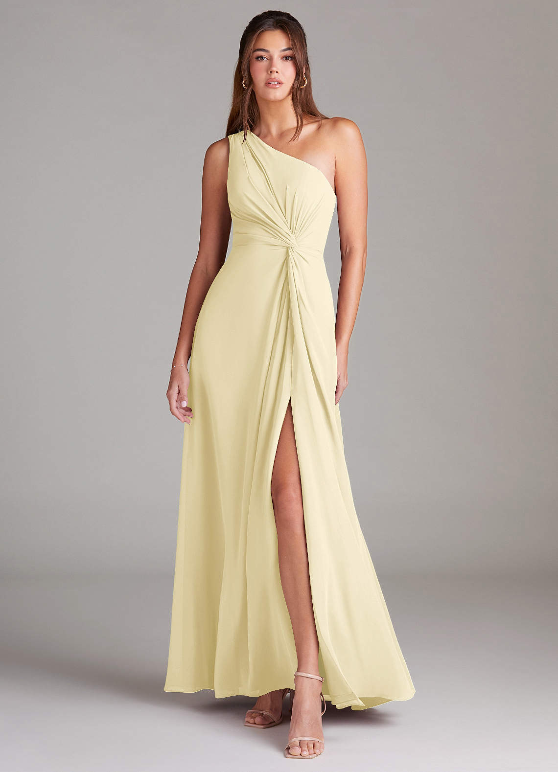 Brooke A-Line One-Shoulder Chiffon Bridesmaid Dress in Lemon Sorbet