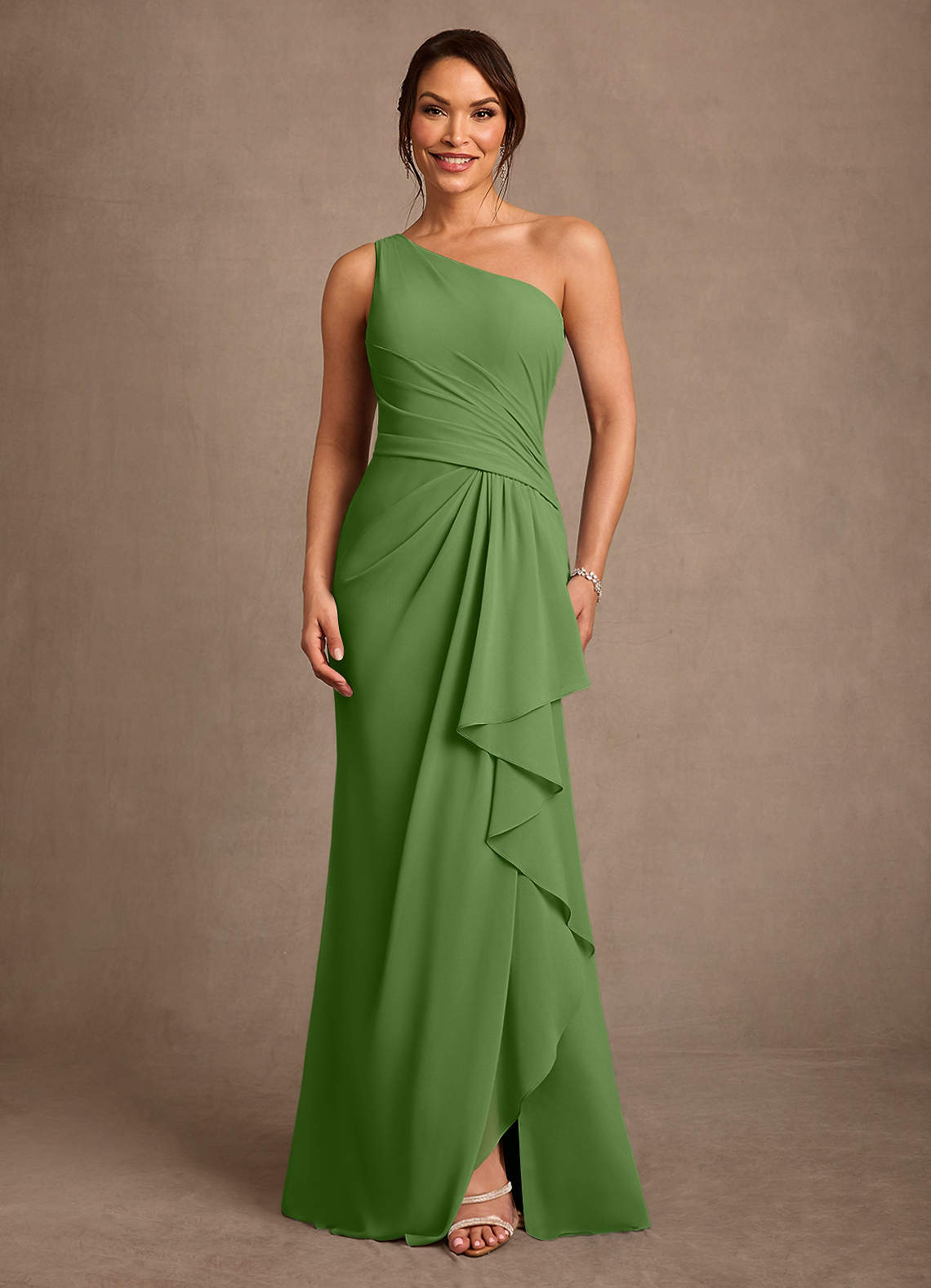 Floy Sheath One-Shoulder Chiffon Mother of the Bride Dress in Basil