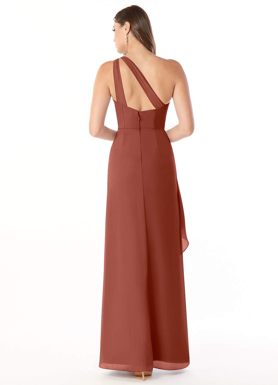 Maive Sheath One-Shoulder Chiffon Bridesmaid Dress in Auburn