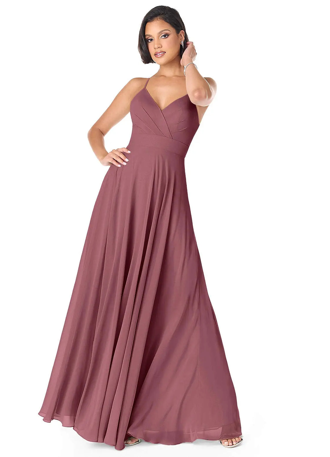 Avelina A-Line V-Neck Chiffon Bridesmaid Dress in Desert Rose