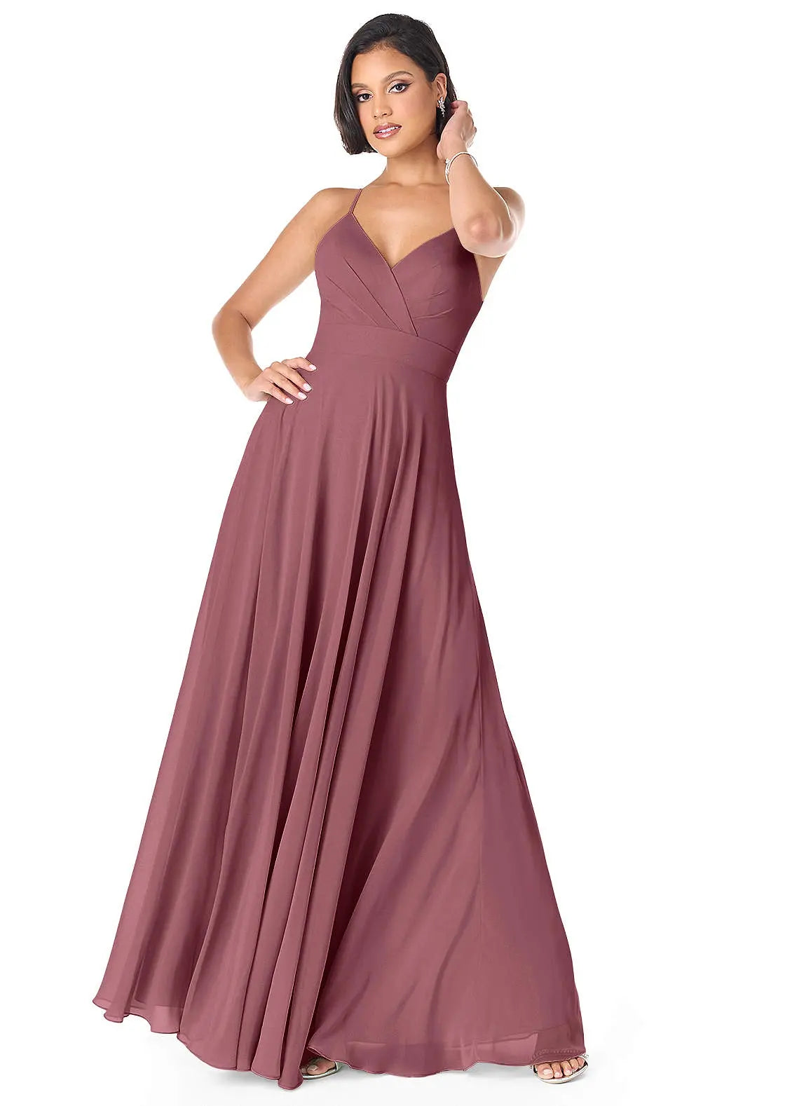 Avelina A-Line V-Neck Chiffon Bridesmaid Dress in Desert Rose