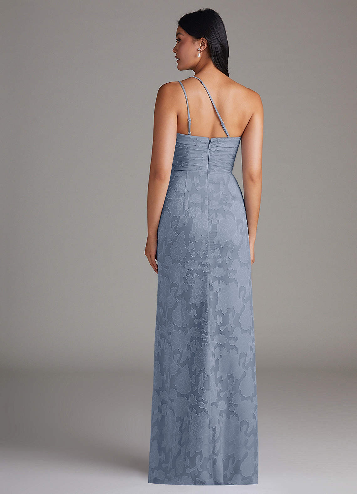 Eren Sheath One-Shoulder Floral Burnout Bridesmaid Dress in dusty blue