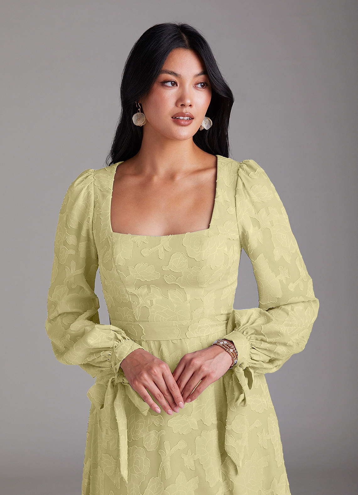 Leonia A-Line Square-Neck Stretch Satin Bridesmaid Dress in Lemon Sorbet