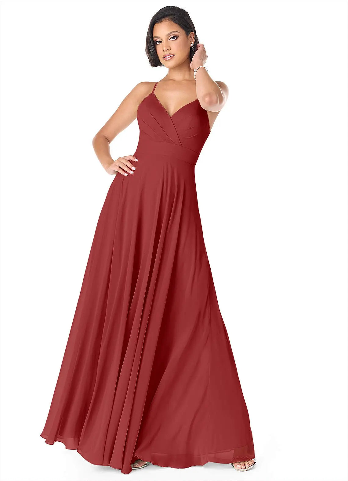 Avelina A-Line V-Neck Chiffon Bridesmaid Dress in Rust