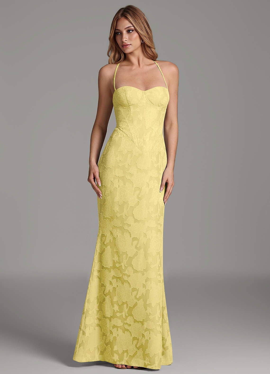 Dara Mermaid Sweetheart Floral Burnout Bridesmaid Dress in Canary