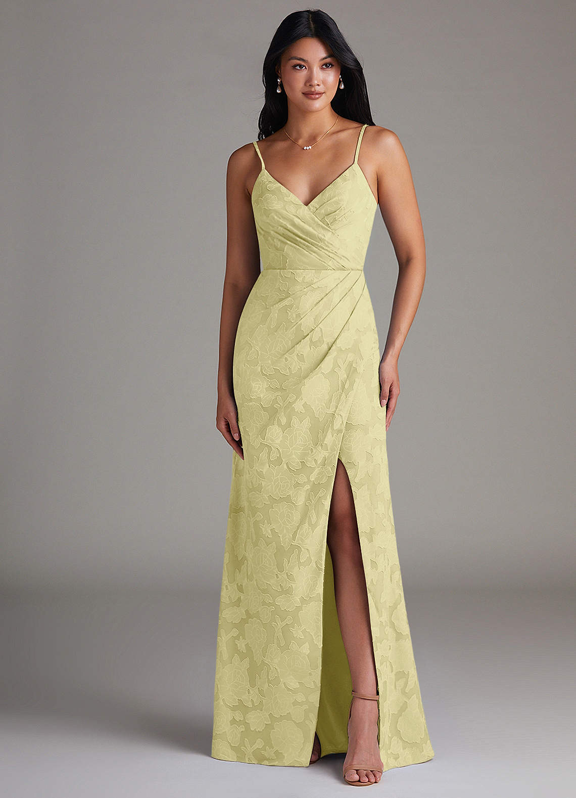 Maci Sheath V-Neck Floral Burnout Bridesmaid Dress in Lemon Sorbet