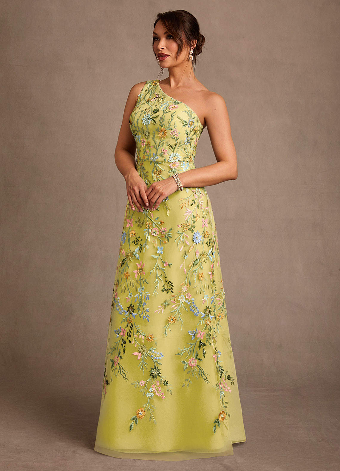 Bertie A-Line One-Shoulder Lace Mother of the Bride Dress in Canary